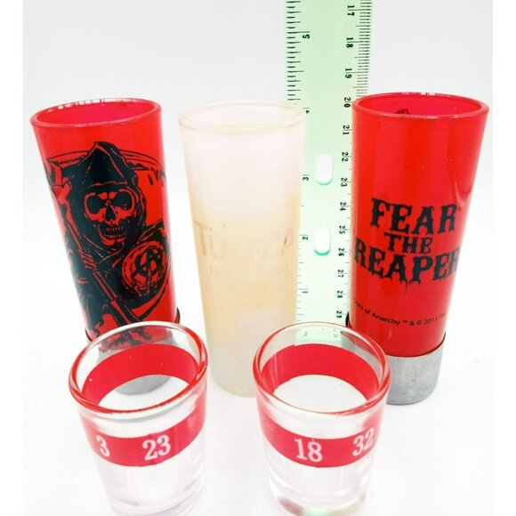 Lot of 5 Shot Glasses Sons of Anarchy Fear the Reaper Numbered Tuaca Barware - Picture 2 of 13